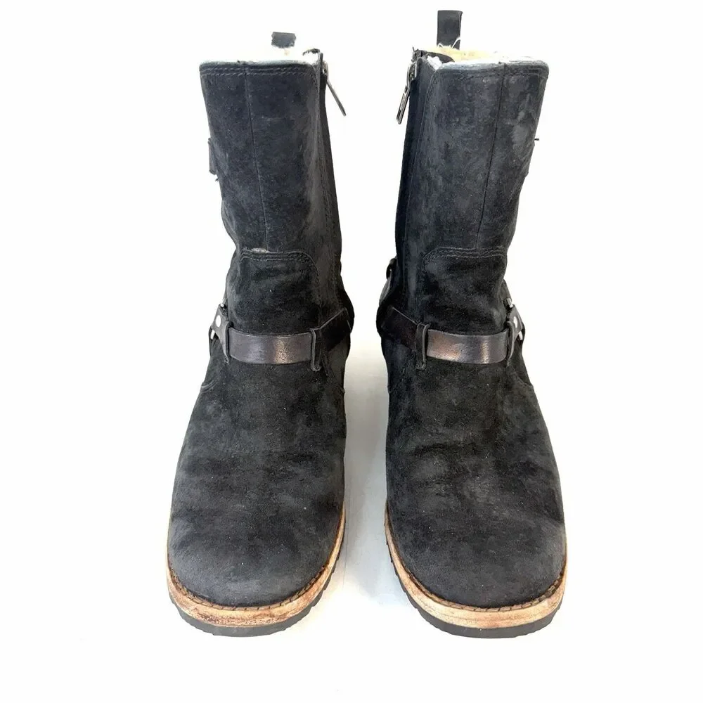 UGG Australia ENDELL Black Waterproof Suede Logo Biker Boots US 8 5604